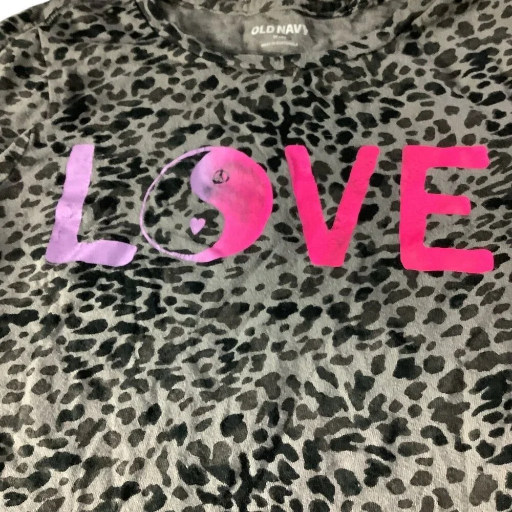 Old Navy‎ Girls Leopard Print Love Graphic Shirt Long Sleeve Size M (8) Gray